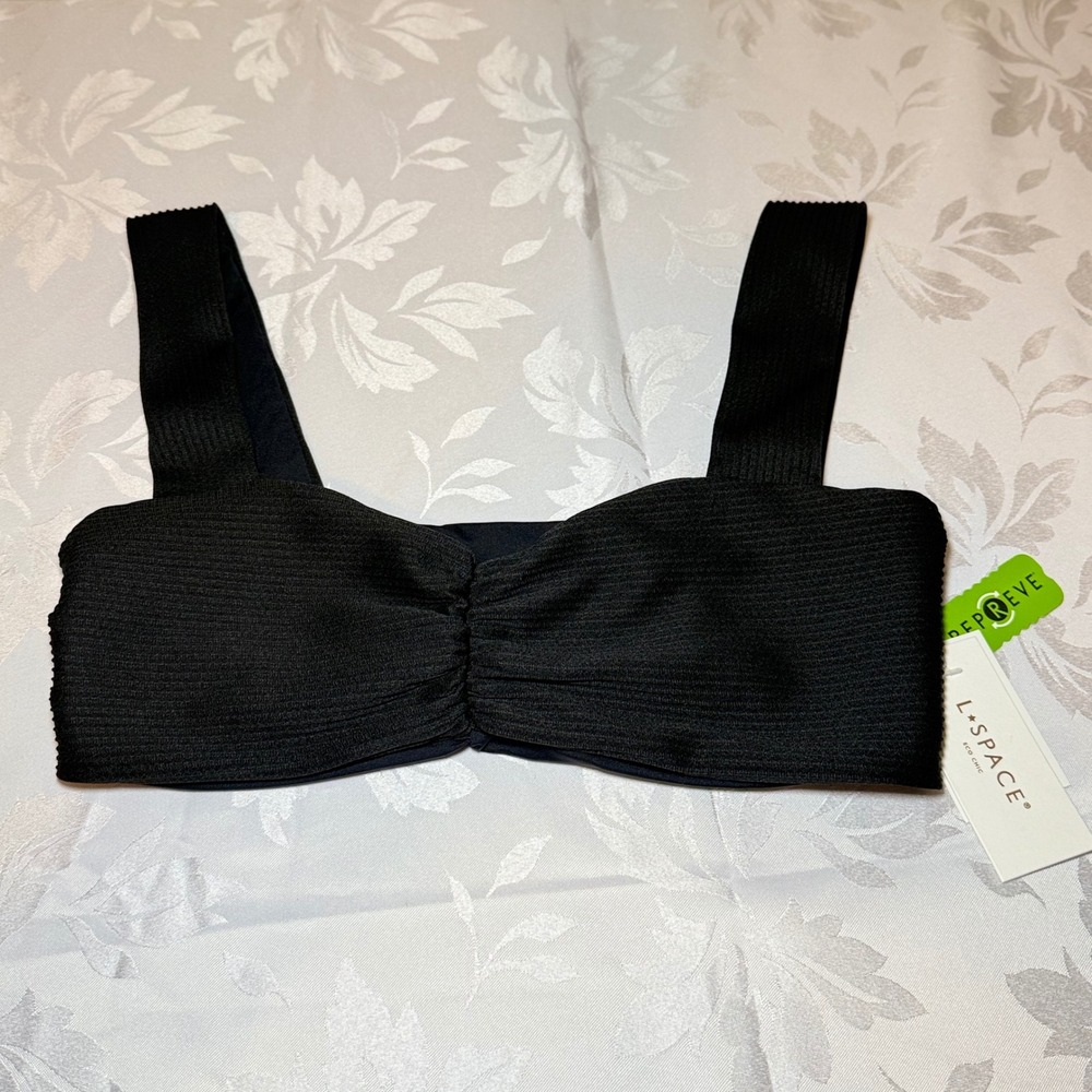 NEW L*Space Marlee Ribbed Bikini Top Black Eco Chic Recycled Swimwear Large